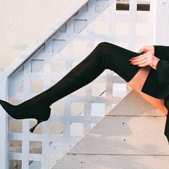 Jeffrey Campbell Madam Over the Knee BOOTS Size 9.5 Black Stretch Nylon NEW $170 - Picture 12 of 12